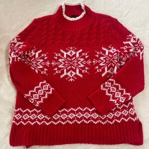 Talbots Red and White Snowflake Turtleneck Sweater